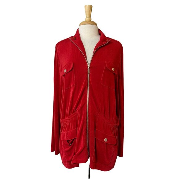 Chico's Sweaters - Travelers by Chico's Women's Red Acetate Soft Shell Full Zip Jacket Size 3 XL